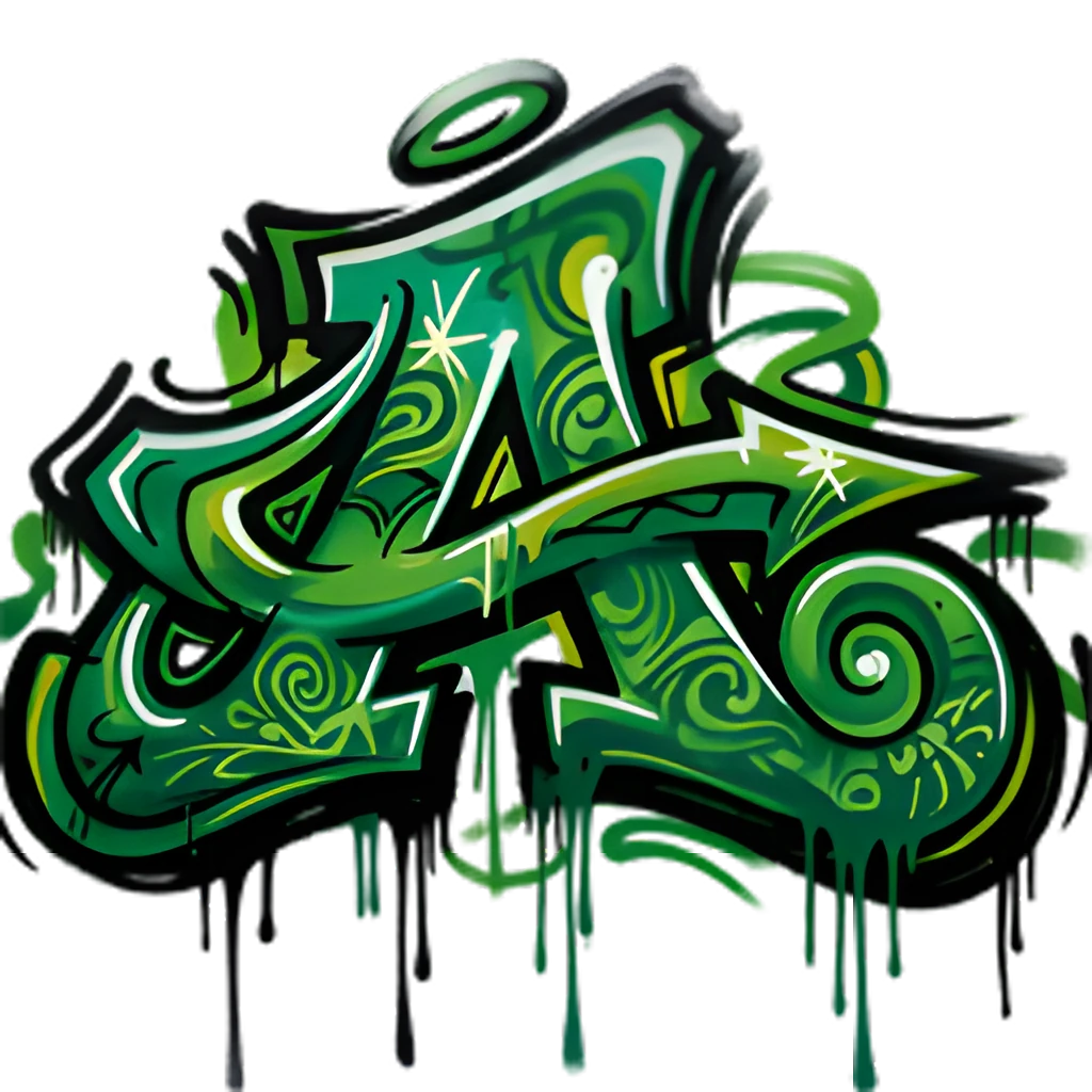Tag grafitada com a letra A, em verde, com tinta escorrendo